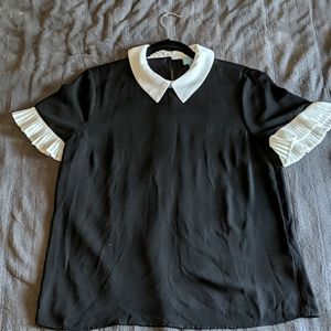 CeCe pleat sleeve collared crepe blouse